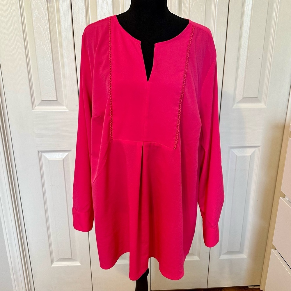 Lane Bryant Hot Pink Split-Neck Long Sleeve Tunic Size 18/20 Plus Size